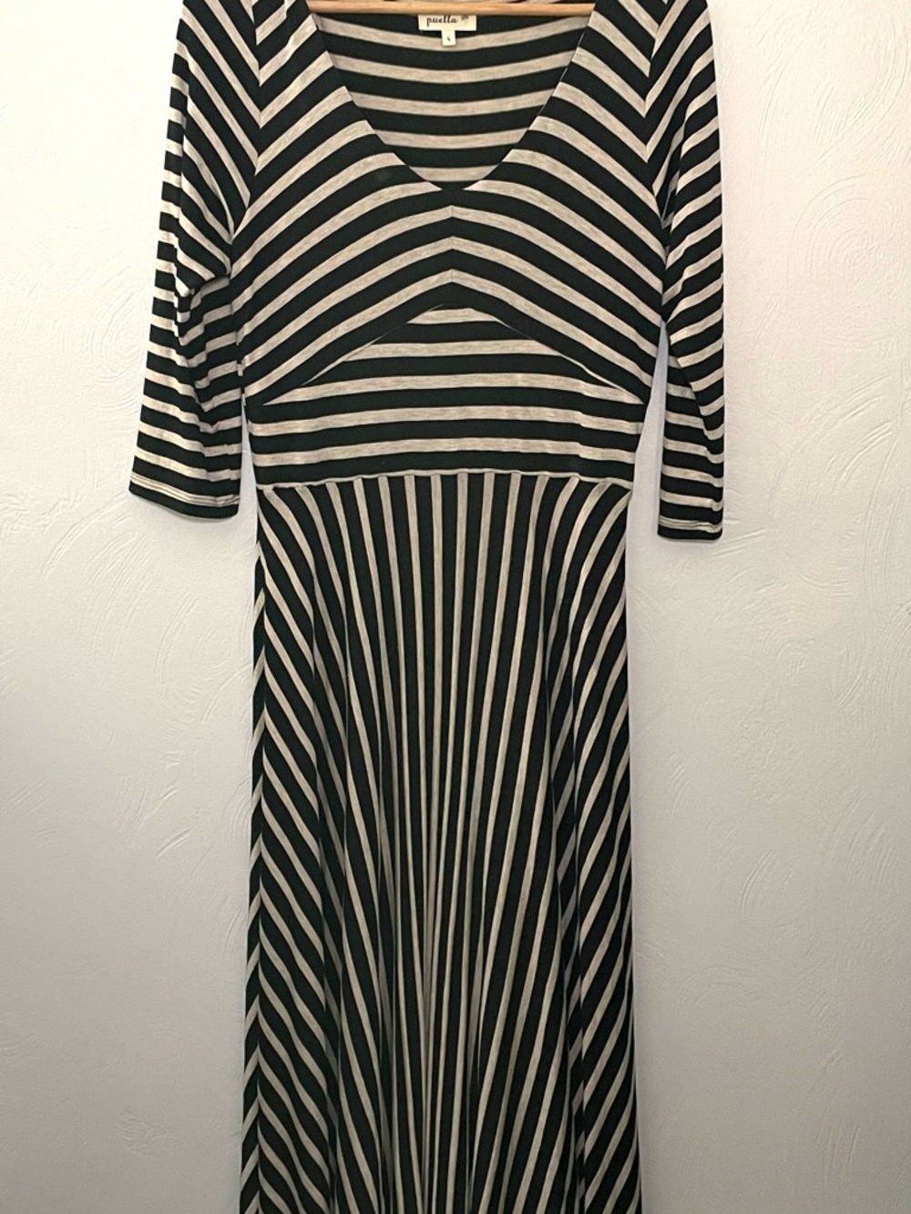 Puella - Black and Cream Striped V-Neck Maxi Dress